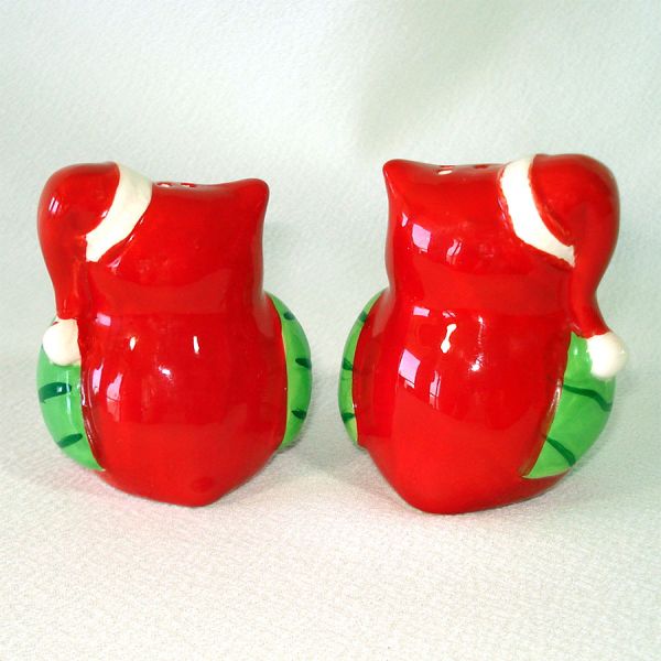 Pfaltzgraff Christmas Owl Ceramic Salt Pepper Shakers #2