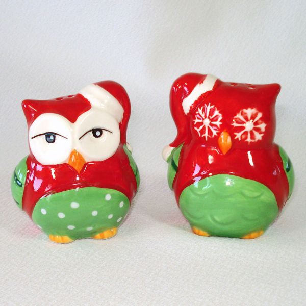 Pfaltzgraff Christmas Owl Ceramic Salt Pepper Shakers #4