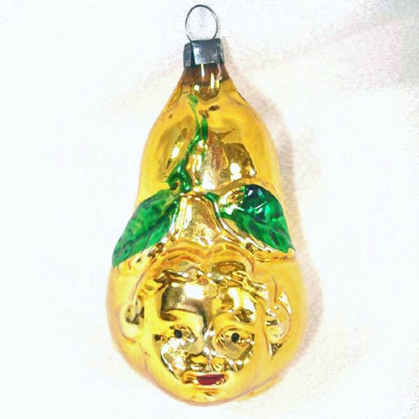 Girl's Face on Pear Glass Christmas Ornament