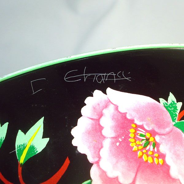 Crawford Pink Peonies on Black English Biscuit Tin Clearance #3