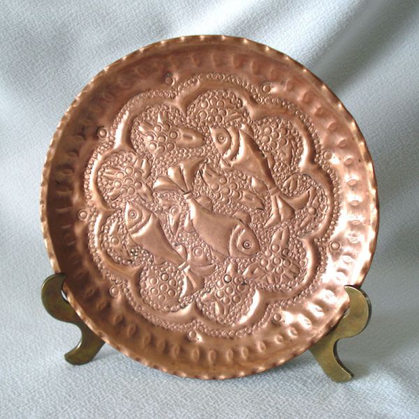 Persian Repousse Copper Swimming Fish Plate Clearance