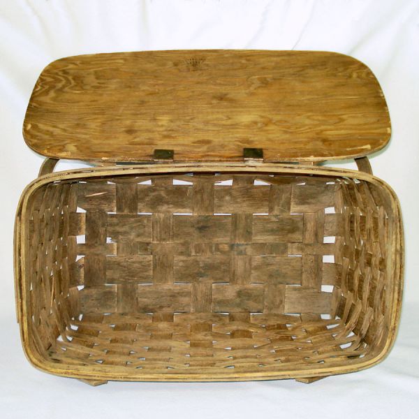 Rustic Peterboro Wood Splint Hinged Lid Picnic Basket #4