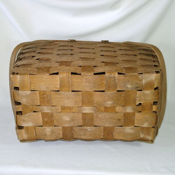 Rustic Peterboro Wood Splint Hinged Lid Picnic Basket #5