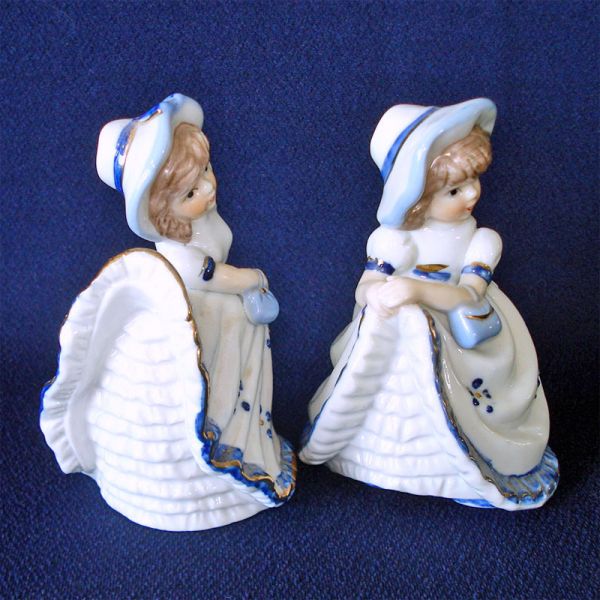 Pair Blue White Porcelain Petticoat Girls Figurines #2