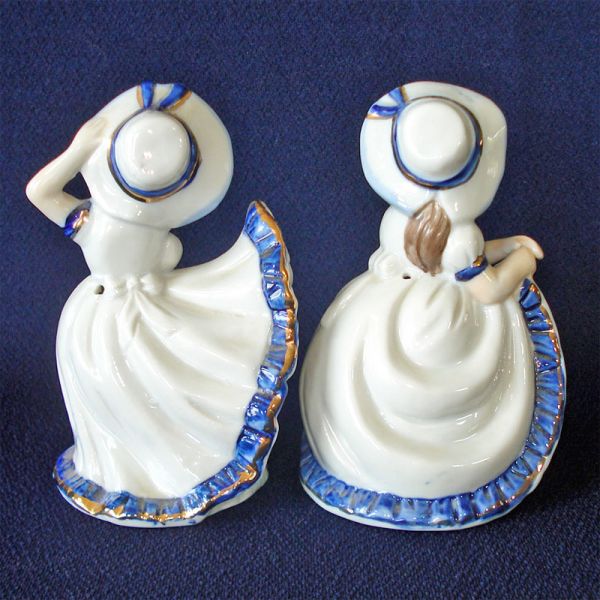 Pair Blue White Porcelain Petticoat Girls Figurines #3