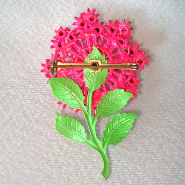 Rhinestone Pink Enamel Puff Flower Pin Brooch Clearance #2