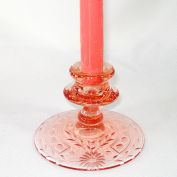 Pink Glass Candlestick With Floral Cutting
