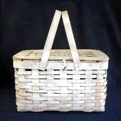 Whitewashed Woven Wood Picnic Basket Clearance