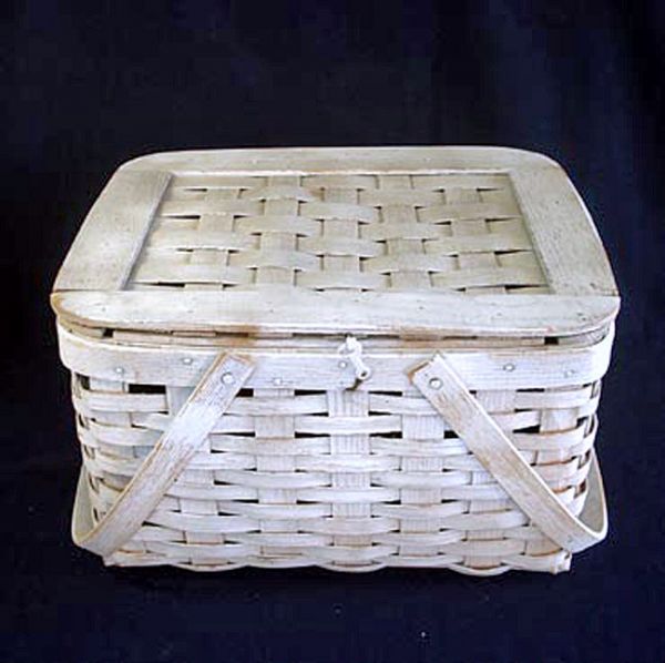 Whitewashed Woven Wood Picnic Basket #2