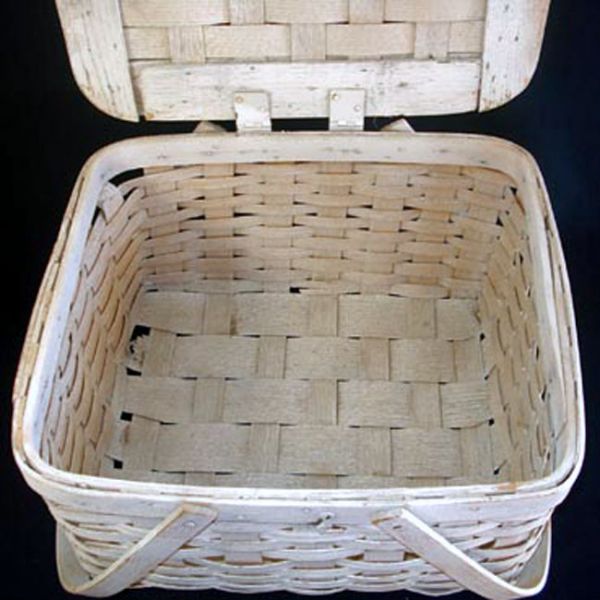 Whitewashed Woven Wood Picnic Basket #3