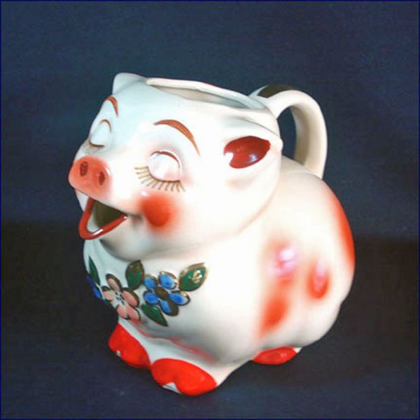 Shawnee Smiley Pig Water Pitcher Gold Trim