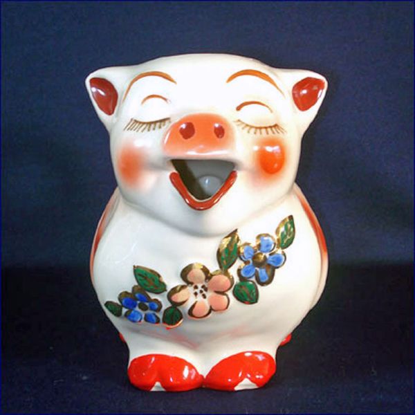 Shawnee Smiley Pig Water Pitcher Gold Trim Clearance #2