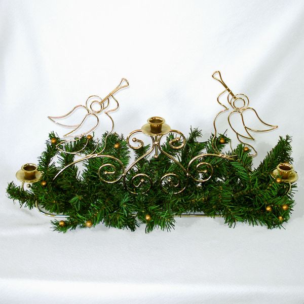 Brass Angels Pine Boughs Christmas Mantle Candelabra Clearance