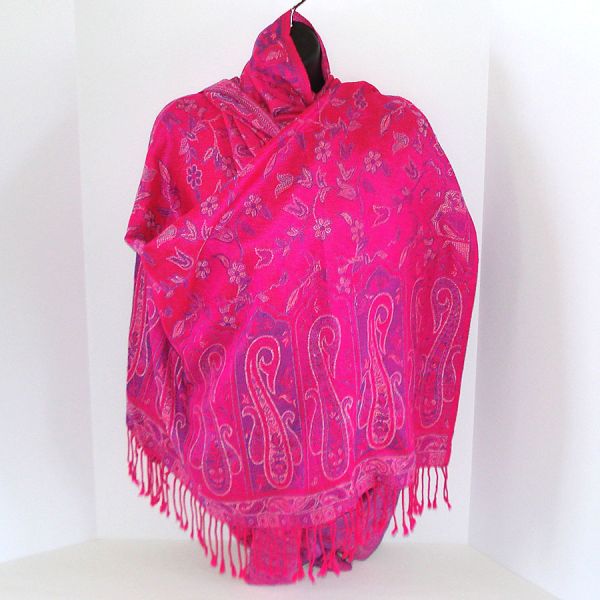Hot Pink Paisley Pashmina Shawl Scarf