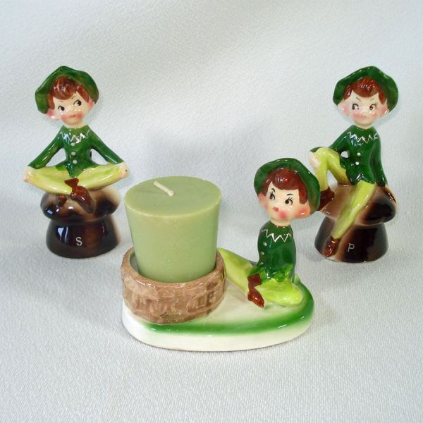 Enesco Kitchen Pixie Salt Pepper Shakers, Candle Holder