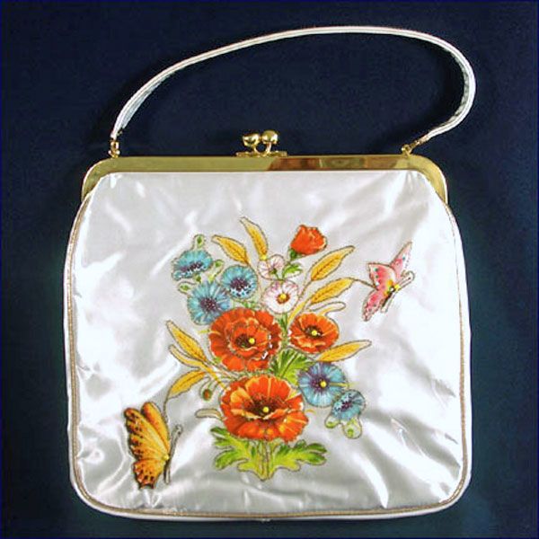 JR Florida Vinyl Covered Applique Flower Purse Mint