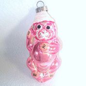 Pink Dog in Conical Hat Glass Christmas Ornament