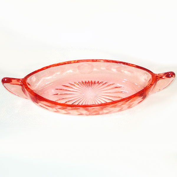 Pink Wheel Cut Depression Glass Canoe Shape Pickle Dish