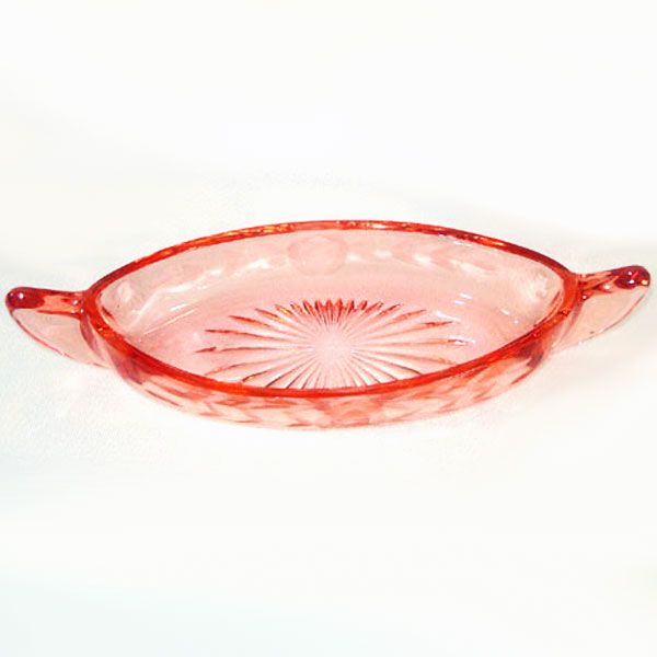 Pink Wheel Cut Depression Glass Canoe Shape Pickle Dish Clearance