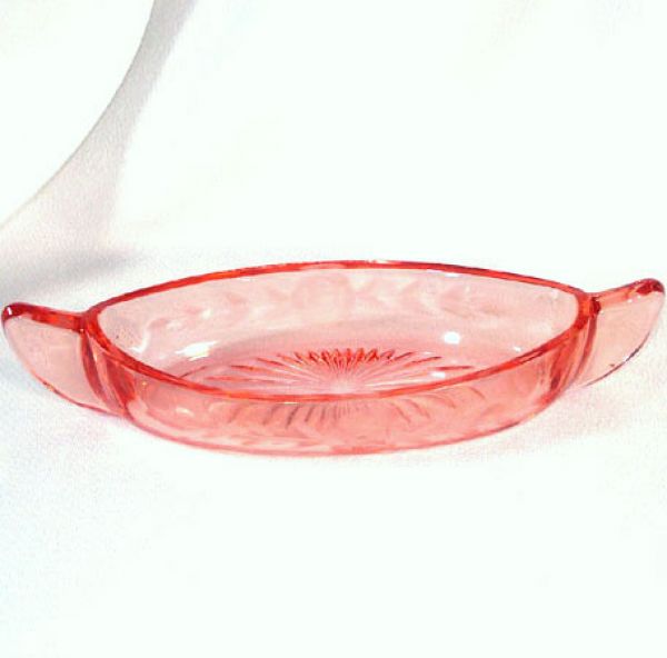 Pink Wheel Cut Depression Glass Canoe Shape Pickle Dish #2