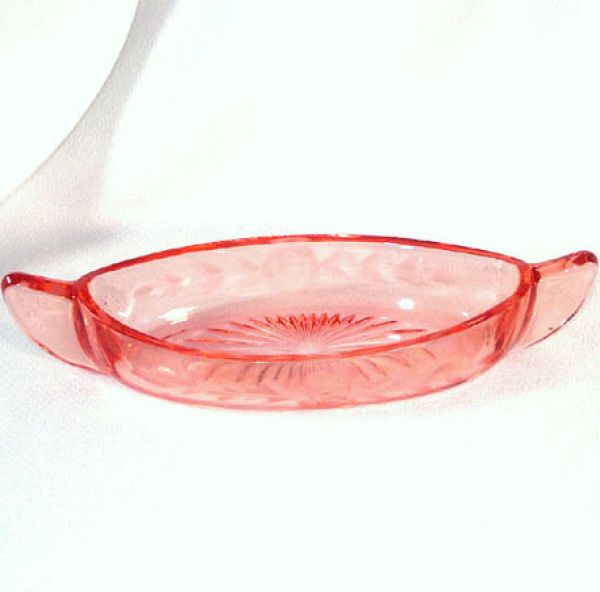 Pink Wheel Cut Depression Glass Canoe Shape Pickle Dish Clearance #2