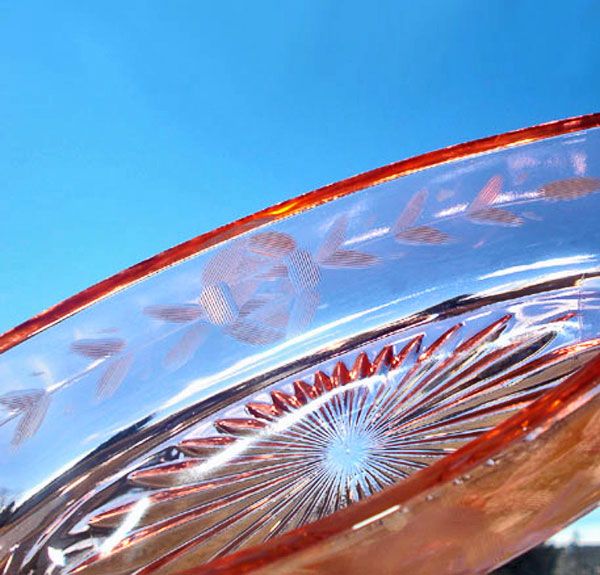 Pink Wheel Cut Depression Glass Canoe Shape Pickle Dish Clearance #3
