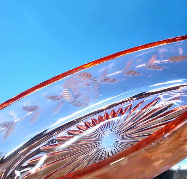 Pink Wheel Cut Depression Glass Canoe Shape Pickle Dish #3