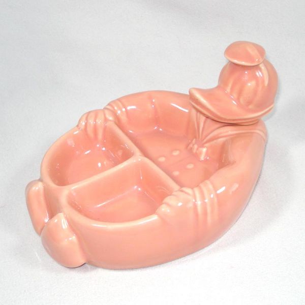 1940s Donald Duck Pink Pottery Baby Feeding Dish by Hankscraft