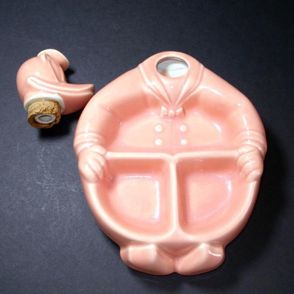 1940s Donald Duck Pink Pottery Baby Feeding Dish by Hankscraft #5