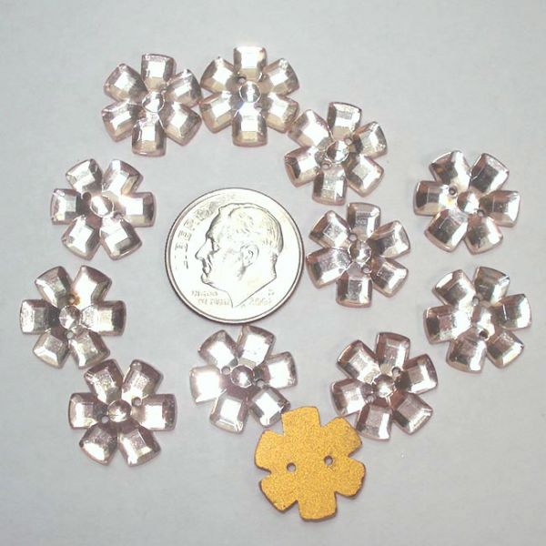 12 Pink Czech Glass Flower Buttons or Sew-On Jewels #1