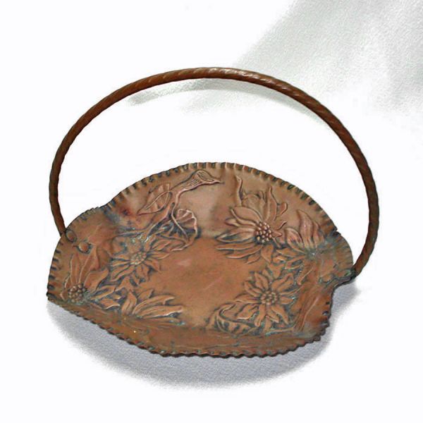 Poinsettia Embossed Solid Copper Basket Tray Clearance