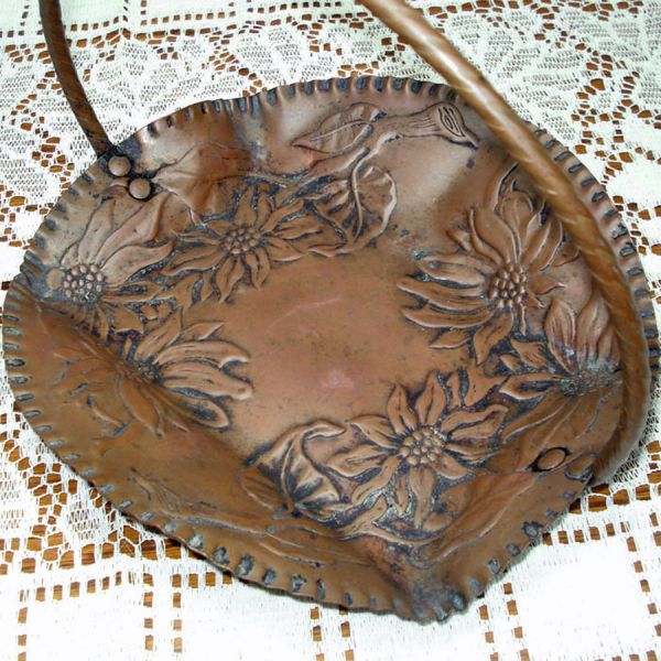 Poinsettia Embossed Solid Copper Basket Tray Clearance #2