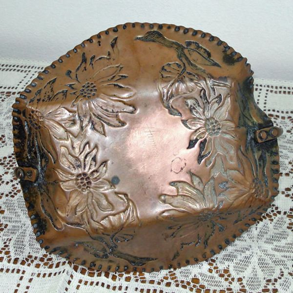 Poinsettia Embossed Solid Copper Basket Tray Clearance #3