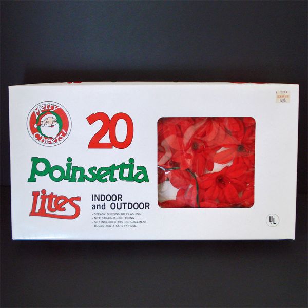 Box Vintage Silk Poinsettia Christmas Lights