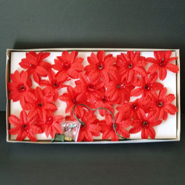 Box Vintage Silk Poinsettia Christmas Lights #2