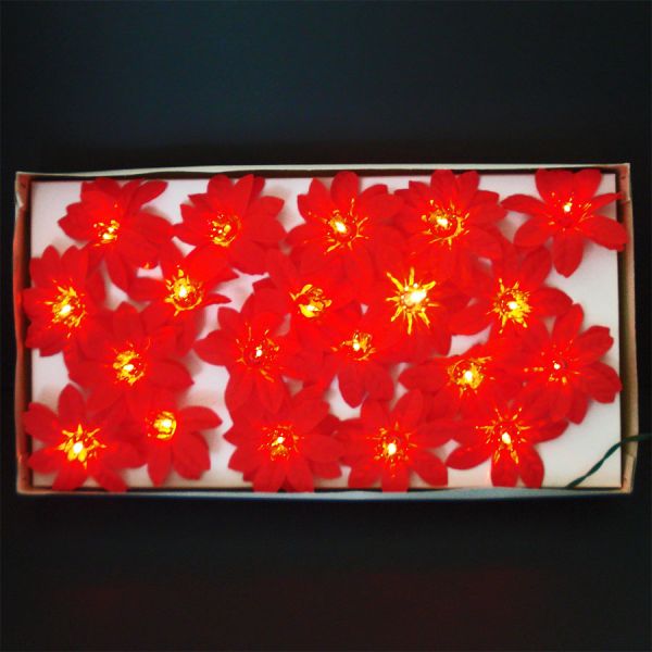 Box Vintage Silk Poinsettia Christmas Lights #4