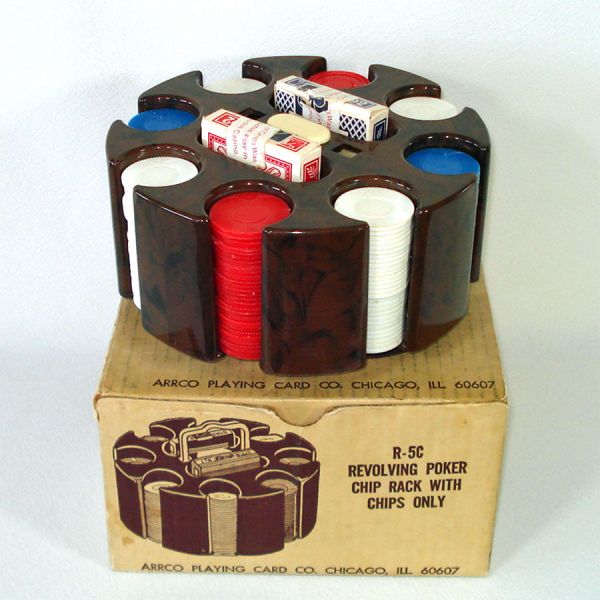 Mid Century Revolving Poker Chips Caddy Set in Box #1