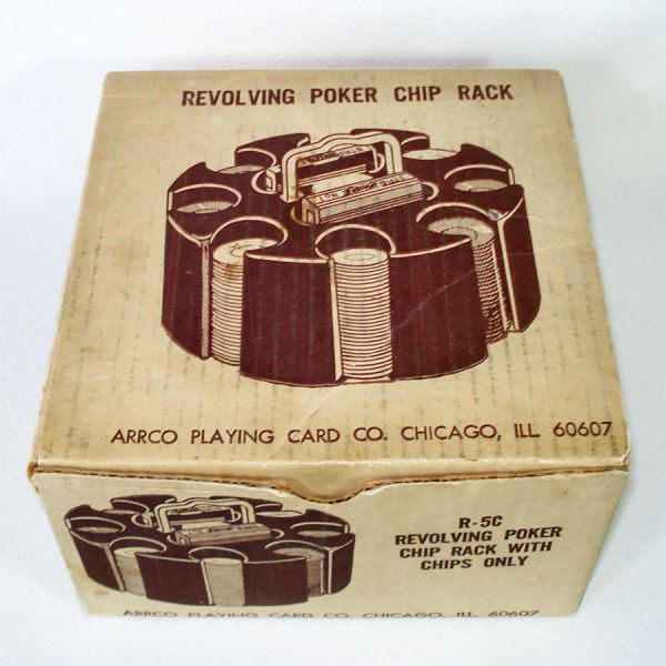 Mid Century Revolving Poker Chips Caddy Set in Box #4