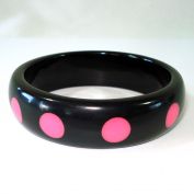 Pink Polka Dots on Black Plastic Bangle Bracelet Clearance