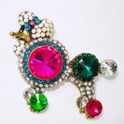 Rivoli Rhinestone Colorful Poodle Dog Brooch Pin