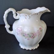 Antique Ironstone Pitcher With Flower Decoration