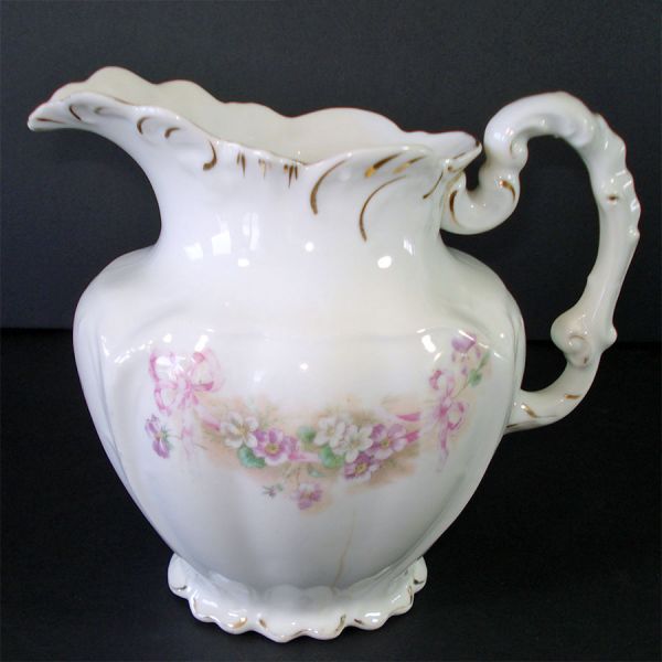 Antique Ironstone Pitcher With Flower Decoration #2