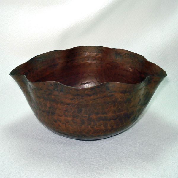Arts and Crafts Hand Wrought Oval Copper Bowl #1