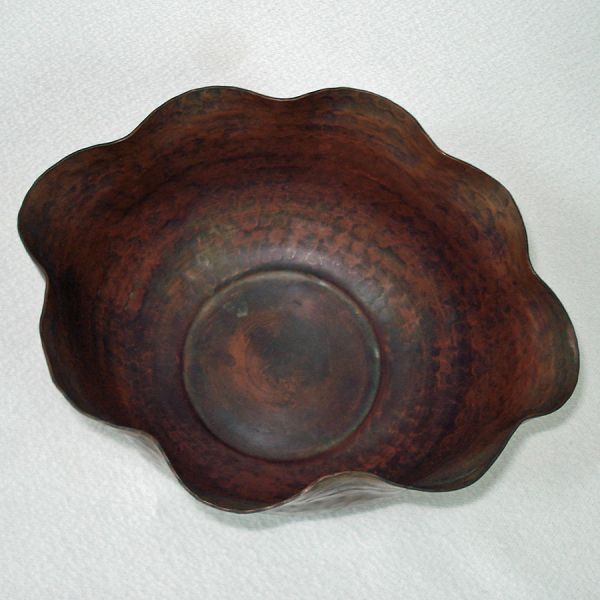 Arts and Crafts Hand Wrought Oval Copper Bowl #3