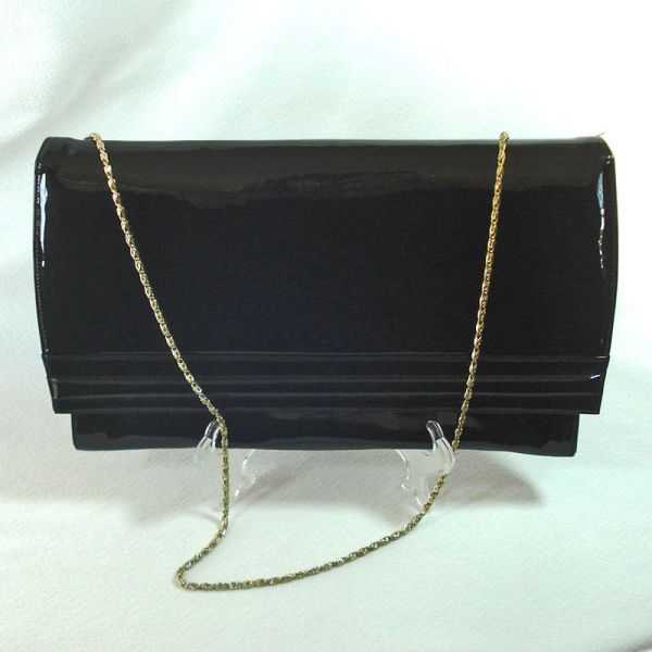 Ande Black Patent Envelope Clutch Shoulder Chain Handle