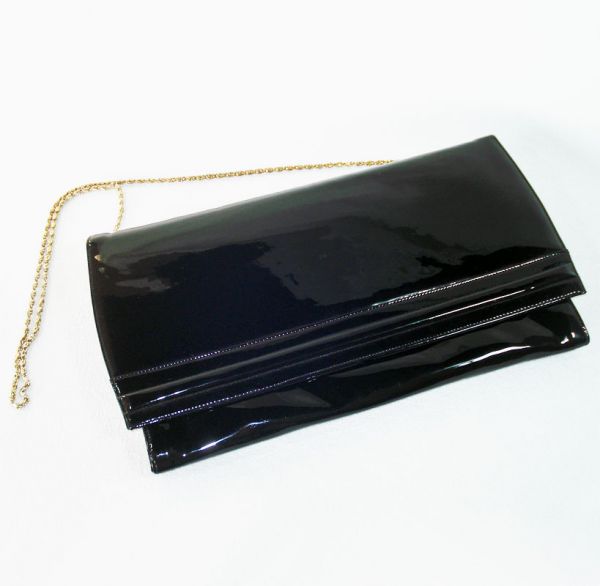 Ande Black Patent Envelope Clutch Shoulder Chain Handle #2