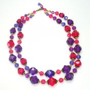 Magenta Purple 2 Strand Faceted Necklace West Germany