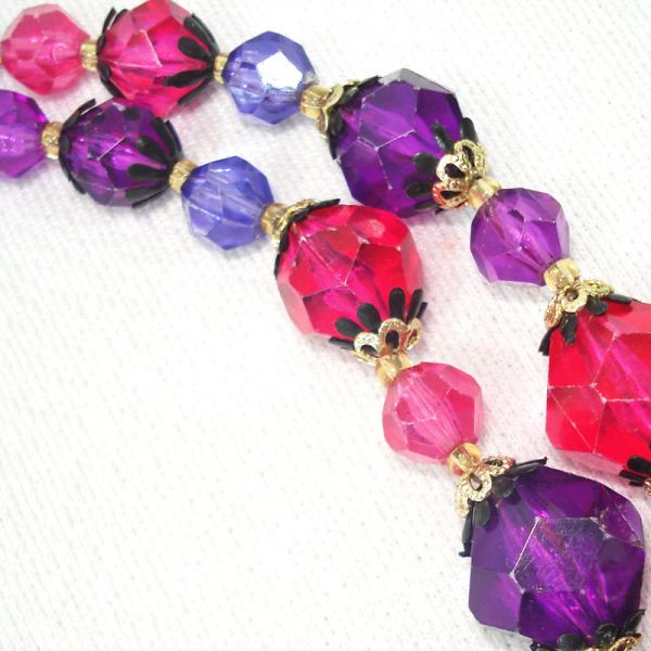 Magenta Purple 2 Strand Faceted Necklace West Germany #2