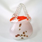 Art Glass Purse Vase Orange White Copper Millefiori Clearance