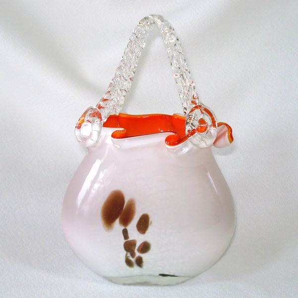 Art Glass Purse Vase Orange White Copper Millefiori Clearance #2